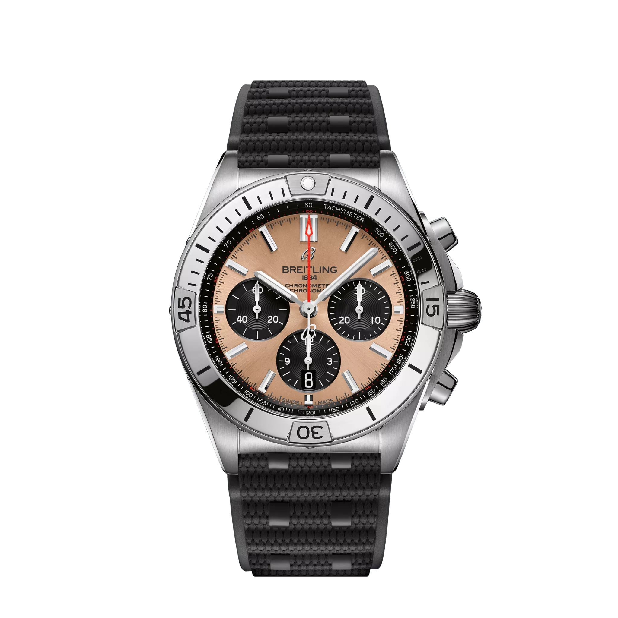 Breitling Chronomat B01 42 mm Copper and Black Dial Stainless Steel Black Rubber Strap AB0134101K1S1-Breitling Watch with High-End Aviation Features -