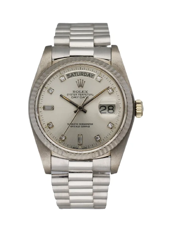 Rolex Day Date 18039 18K White Gold Diamond Dial Men's Watch-Rolex Watch for Day and Night Use -