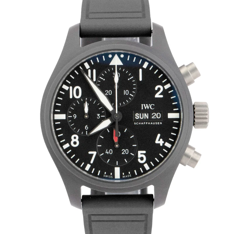 2024 PAPERS IWC Pilots Watch Chronograph TOP GUN Black Ceramic 41mm IW389401 BOX-IWC Watch for Rugged Style -