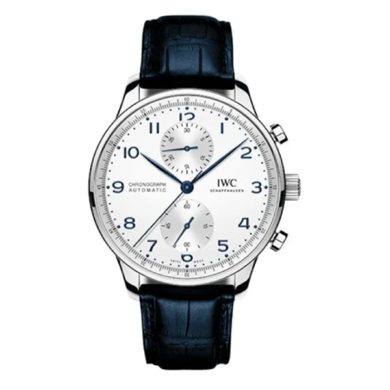 IWC Portugieser 41mm - Ref: IW371605 - Silver Arabic Dial, Blue Alligator Leather Strap-IWC Watch for Precision Timekeeping -