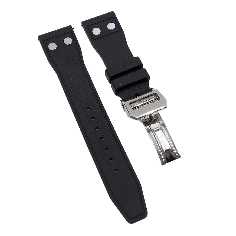 20mm, 21mm, 22mm Pilot Style Black FKM Rubber Watch Strap For IWC, Rivet Lug, Semi Square Tail, Quick Release Spring Bars-IWC Watch for High-End Performance -