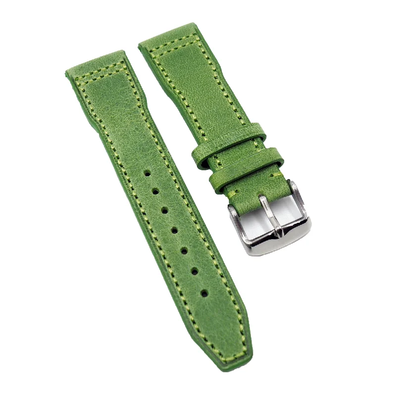 20mm, 21mm, 22mm Pilot Style Pear Green Calf Leather Watch Strap For IWC, Semi Square Tail-IWC Watch with High-End Watchmaking -