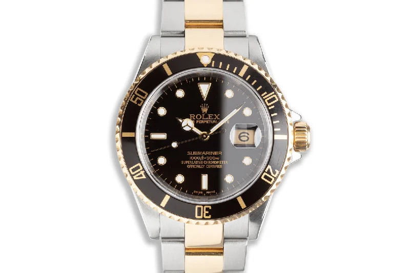 2002 Rolex 18k & Stainless Submariner 16613 Black Dial with Box & Papers-Rolex Watch with Swiss Craftsmanship -