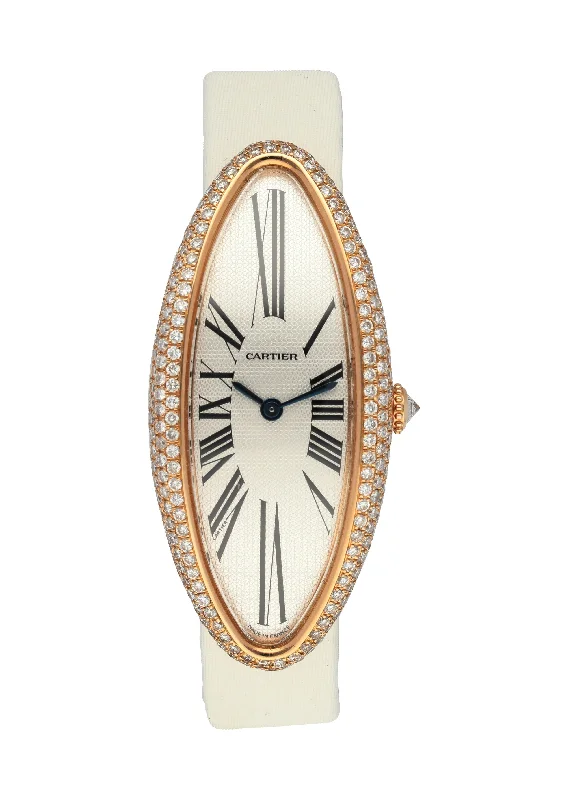 Cartier Baignoire Allongee 2515 Pink Gold Diamond Ladies Watch-Cartier Watch with Black Dial -