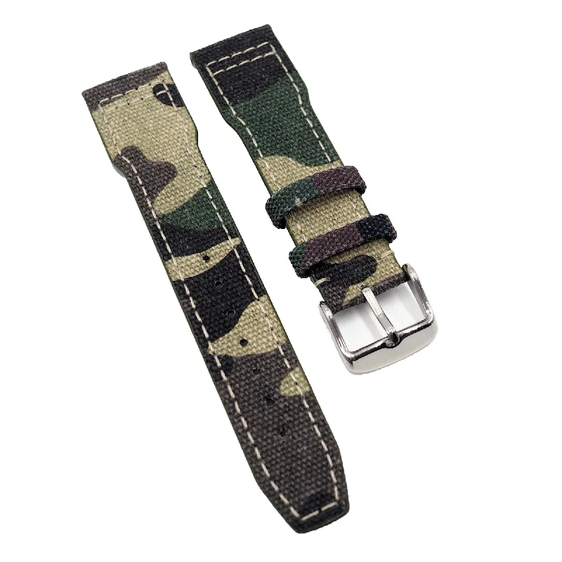 20mm, 21mm Pilot Style Camouflage Green Nylon Watch Strap For IWC, Semi Square Tail-IWC Watch with World-Class Precision -