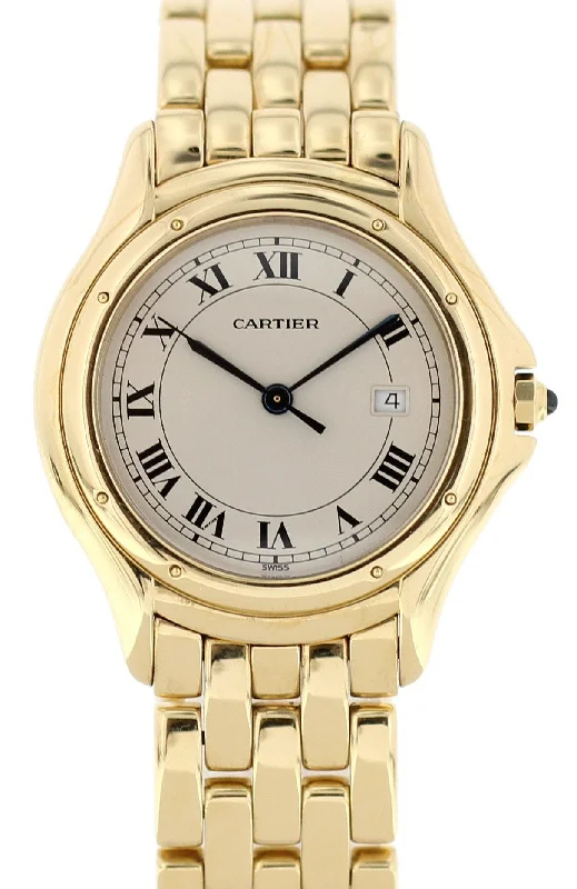 Cartier Panthere Cougar 887904 18k Yellow Gold Watch-Cartier Watch with Leather Strap -