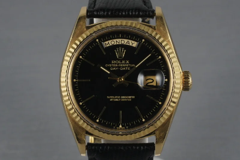 1970 Rolex YG Day-Date 1803 with Black Dial-Rolex Watch with Rubber Strap -