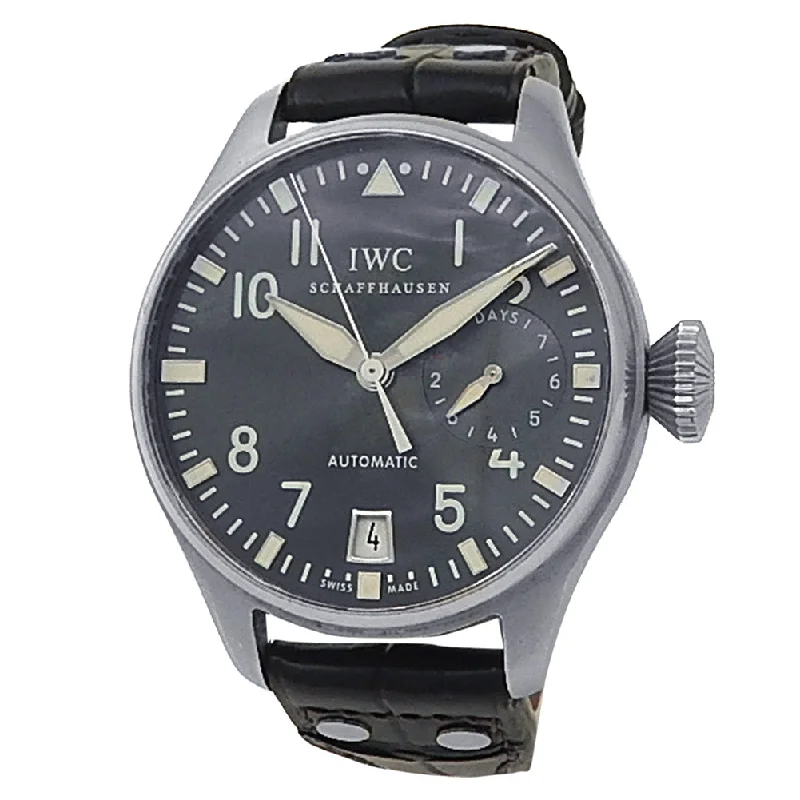 IWC Big Pilot's 18k White Gold Black Leather Automatic Grey Men's Watch IW500402-IWC Watch with Vintage Design -