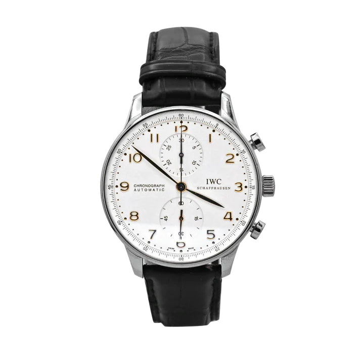 IWC Portuguese 41mm  - Ref: IWC-17500 White Arabic Chronograph Dial, Black Alligator Leather Strap-IWC Watch with Blue Dial -