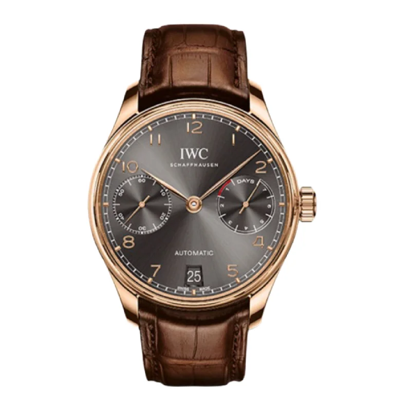 IWC Portugieser 42.3mm - Ref: IW500702 - Slate Chronograph Dial in 18K Rose Gold Case, Brown Alligator Leather Strap-IWC Watch with Limited Edition Features -