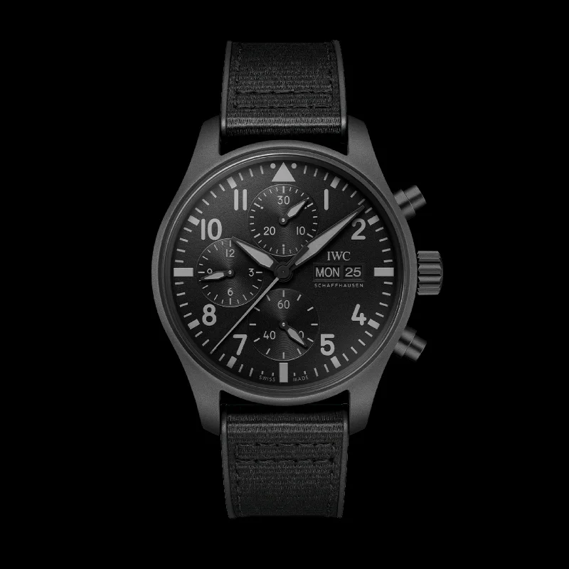 IWC Pilot’S Watch Chronograph 41 Top Gun Ceratanium® Watch, 41mm Black Dial, IW388106-IWC Watch with Multiple Time Zone Features -