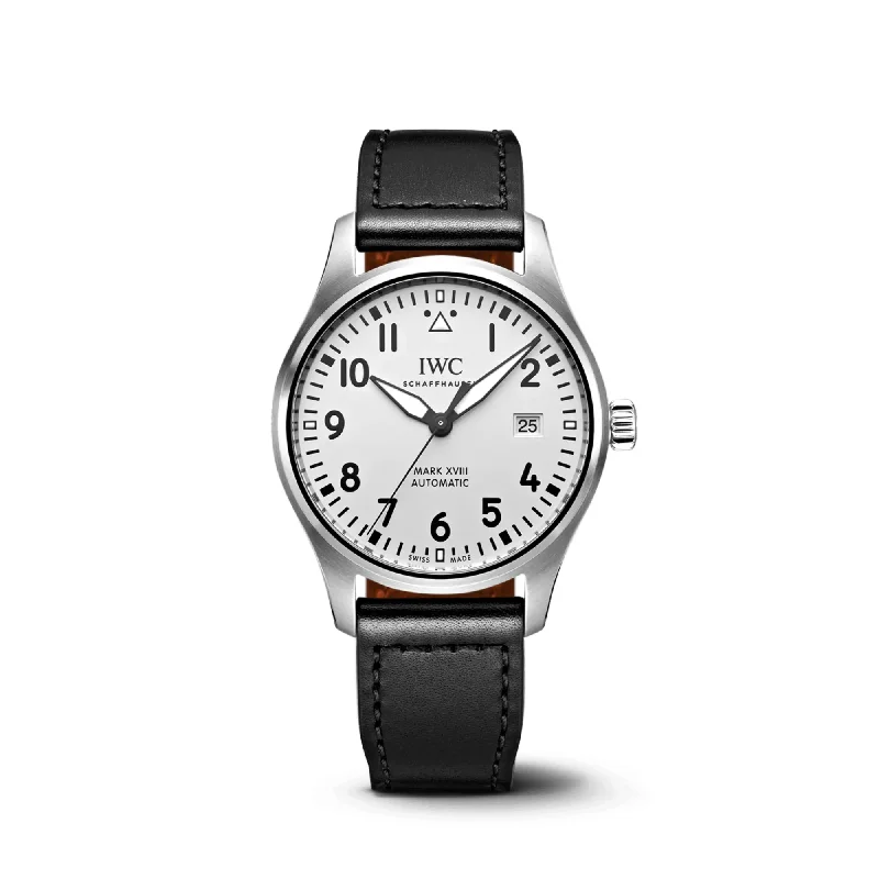 IWC Pilots Mark XVIII Silver Dial Black Leather 40mm-IWC Watch with Multiple Complications -