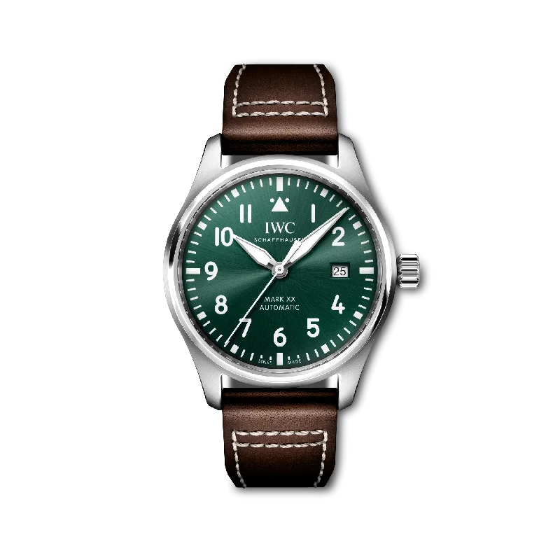 IWC Shaffhausen 40mm Pilot's Watch Mark XX w/ Green Dial & Calf Strap-IWC Watch for Rare Collecting -