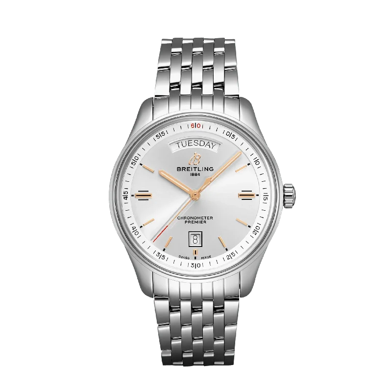 Breitling Premier Automatic Day & Date 40 Stainless Steel Unisex Watch-Breitling Watch with Rubber Strap for Comfort -