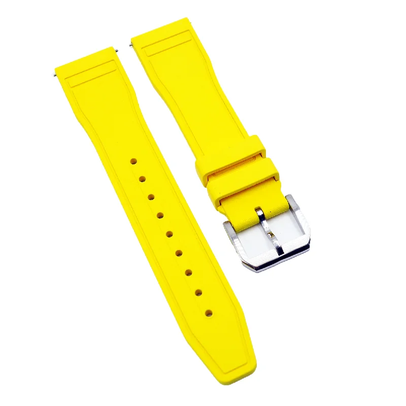 20mm, 21mm, 22mm Pilot Style Yellow FKM Rubber Watch Strap For IWC, Semi Square Tail, Quick Release Spring Bars-IWC Watch with Transparent Case Design -