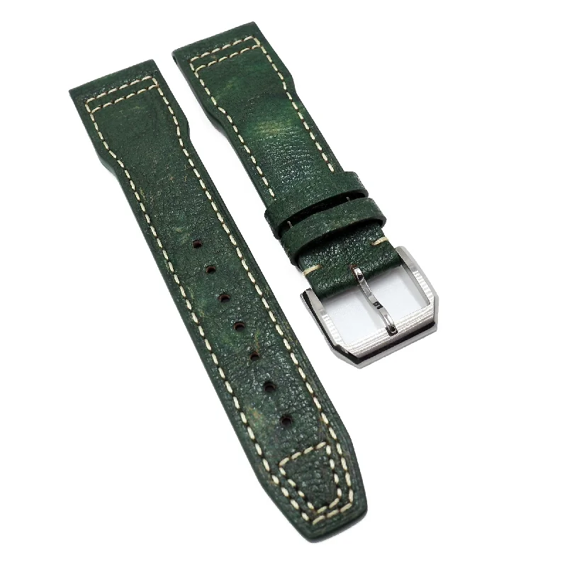 21mm Pilot Style Forest Green Calf Leather Watch Strap For IWC, Semi Square Tail-IWC Watch with Unique Display Mechanism -