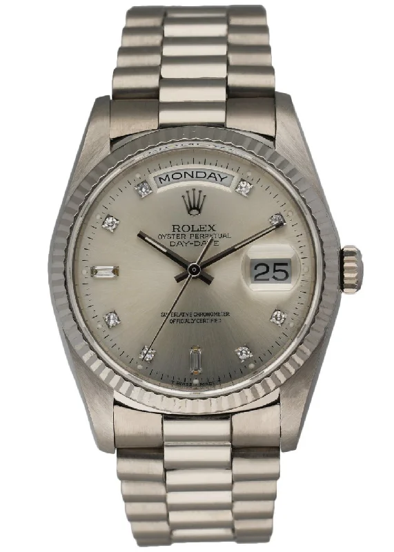 Rolex Day-Date 18239 18K White Gold Diamond Dial Men's Watch-Rolex Explorer Watch -