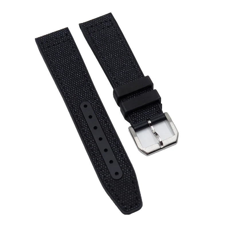 20mm, 21mm Pilot Style Hybrid Black Nylon FKM Rubber Watch Strap For IWC, Semi Square Tail-IWC Watch with Stylish Design -