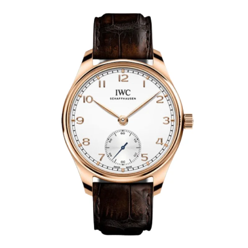 IWC Portugieser 40.4mm - Ref: IW358306 - Silver Arabic Dial in 18K Rose Gold Case, Brown Alligator Leather Strap-IWC Watch for Classic Style -