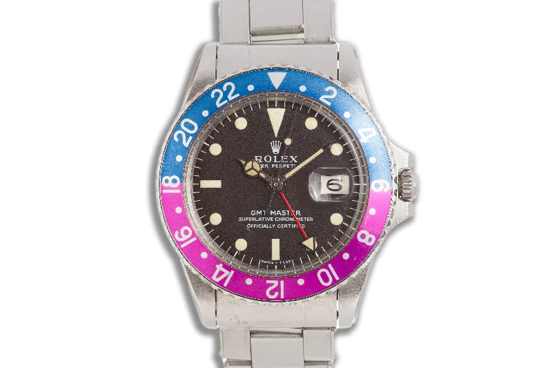 1967 Unpolished Rolex GMT Master 1675 Mk 1 "Long E" Dial & Fuchsia Bezel Insert-Rolex Watch for Professional Use -