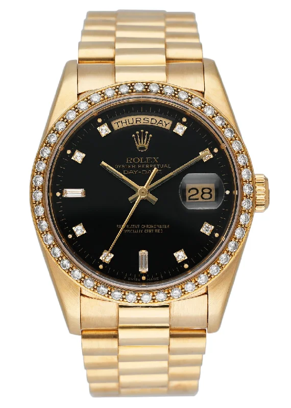 Rolex Day Date 18348 Diamond Black Dial Mens Watch-Rolex Watch with High Precision -