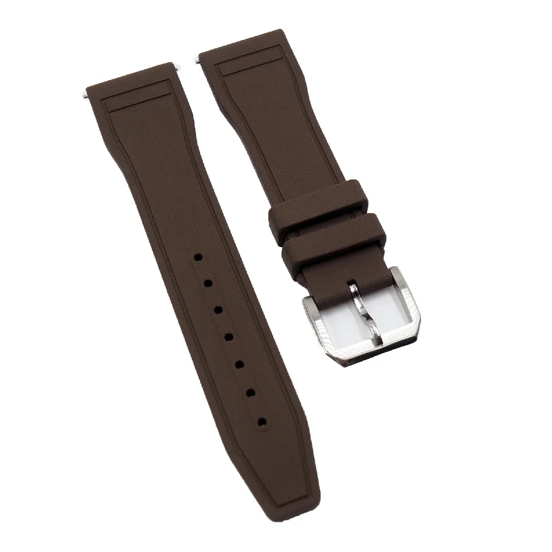 20mm, 21mm, 22mm Pilot Style Brown FKM Rubber Watch Strap For IWC, Semi Square Tail, Quick Release Spring Bars-IWC Watch with Ceramic Case -