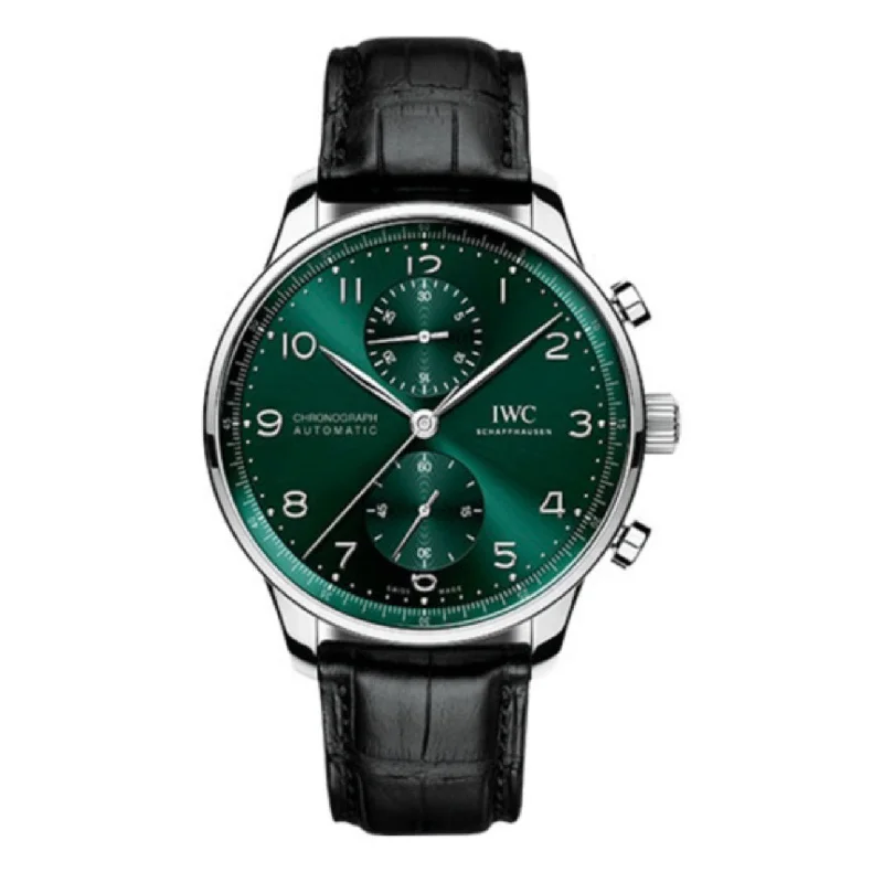 IWC Portugieser 41mm - Ref: IW371615 - Green Arabic Dial, Black Alligator Leather Strap-IWC Watch for Luxury Gifting -