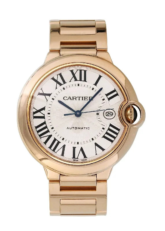 Cartier Ballon Bleu 2999 18k Rose Gold Mens Watch-Cartier Watch with Rubber Strap -