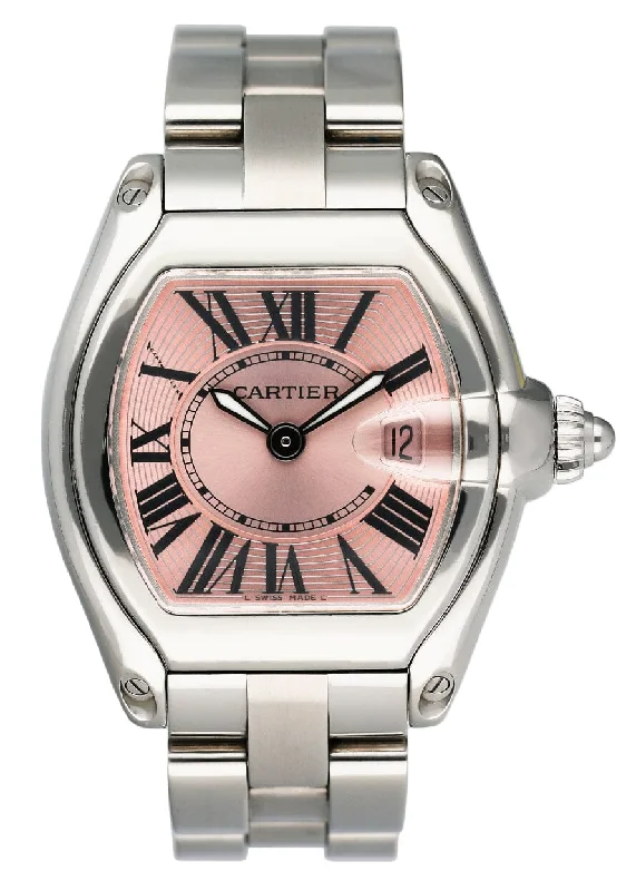 Cartier Roadster W62017V3 Pink Dial Steel Ladies Watch-Cartier Watch for Vintage Lovers -