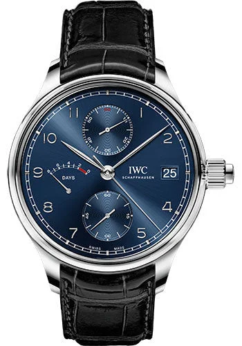 IWC Portugieser Hand-Wound Monopusher Edition Laureus Sport for Good Watch - 46.0 mm Stainless Steel Case - Blue Dial - Black Alligator Strap - IW515301-IWC Watch for High-End Investment -