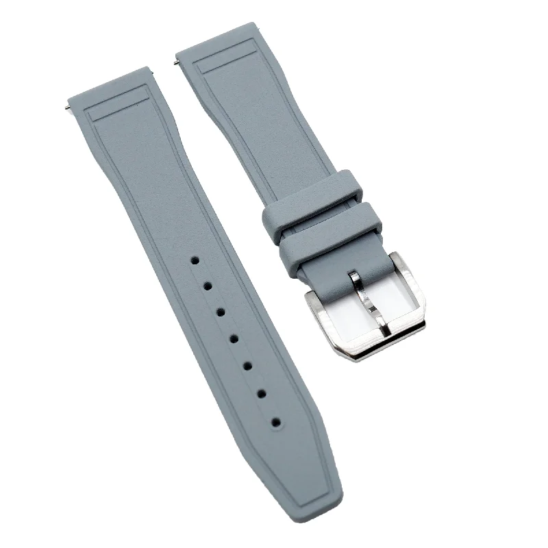 20mm, 21mm, 22mm Pilot Style Grey FKM Rubber Watch Strap For IWC, Semi Square Tail, Quick Release Spring Bars-IWC Watch with Stainless Steel Case -