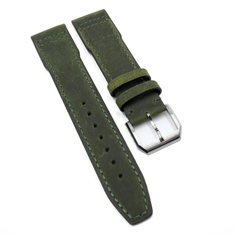 20mm, 21mm Pilot Style Army Green Matte Calf Leather Watch Strap For IWC, Semi Square Tail-IWC Watch with Advanced Functionality -