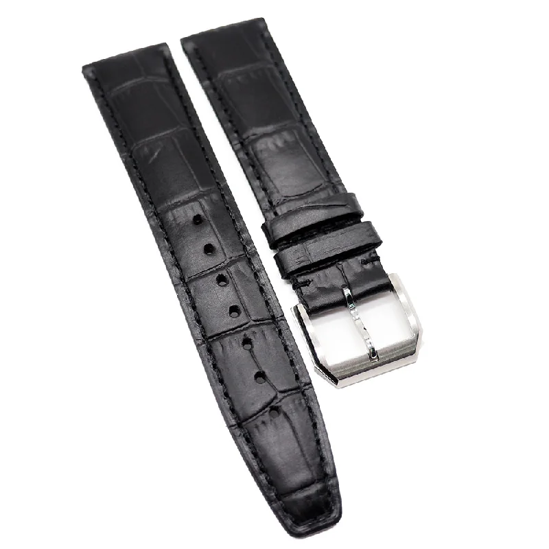 20mm, 21mm, 22mm Black Alligator Embossed Calf Leather Watch Strap For IWC-IWC Watch for Professionals and Enthusiasts -