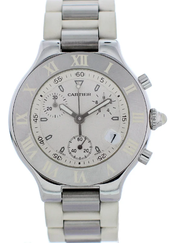 Cartier Chronoscaph 21 2424 Stainless Steel Watch-Cartier Watch with Chronograph Function -