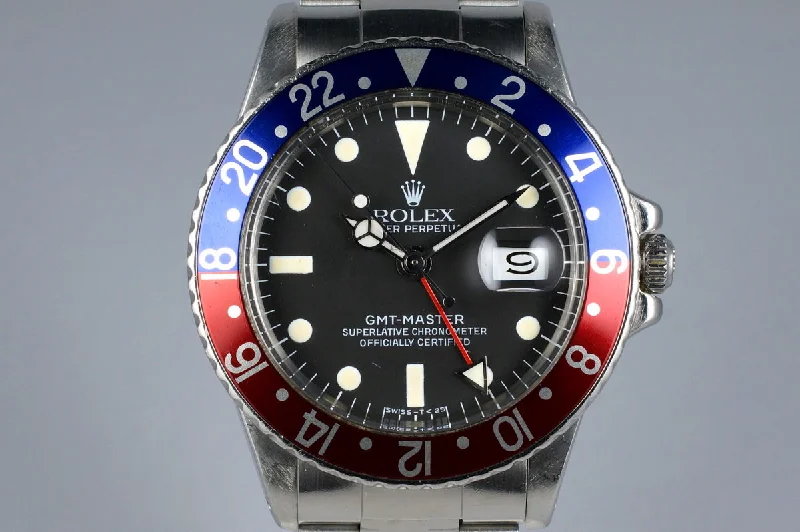 1971 Rolex GMT 1675 Service Dial-Rolex Watch with Black Dial -