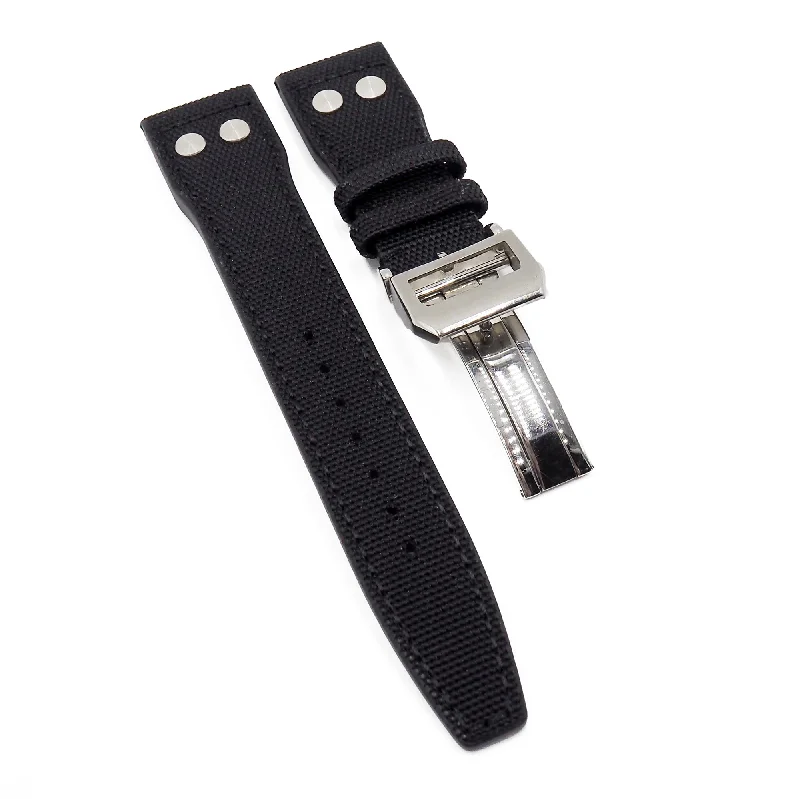 21mm, 22mm Pilot Style Black Nylon Watch Strap For IWC, Rivet Lug, Semi Square Tail-IWC Watch with Swiss Movement -