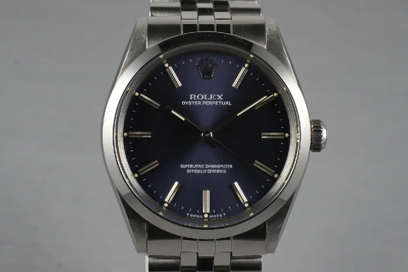 1988 Rolex Oyster Perpetual Blue Dial 1002 with RSC Papers-Rolex Watch for Precision Timepieces -