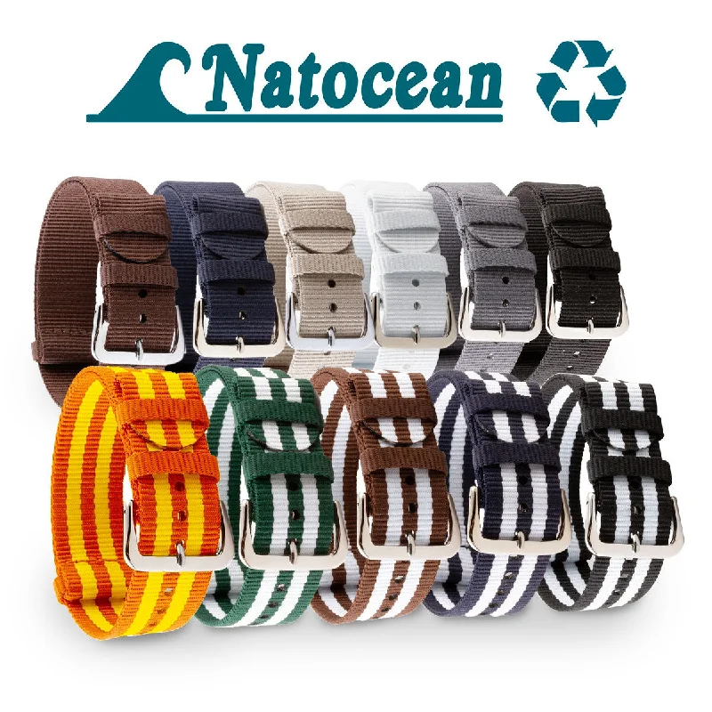 Natocean - Bracelet montre nylon recyclé (noir, gris, blanc, beige, bleu, marron, vert, orange, jaune)-IWC Watch for High-Level Investment -