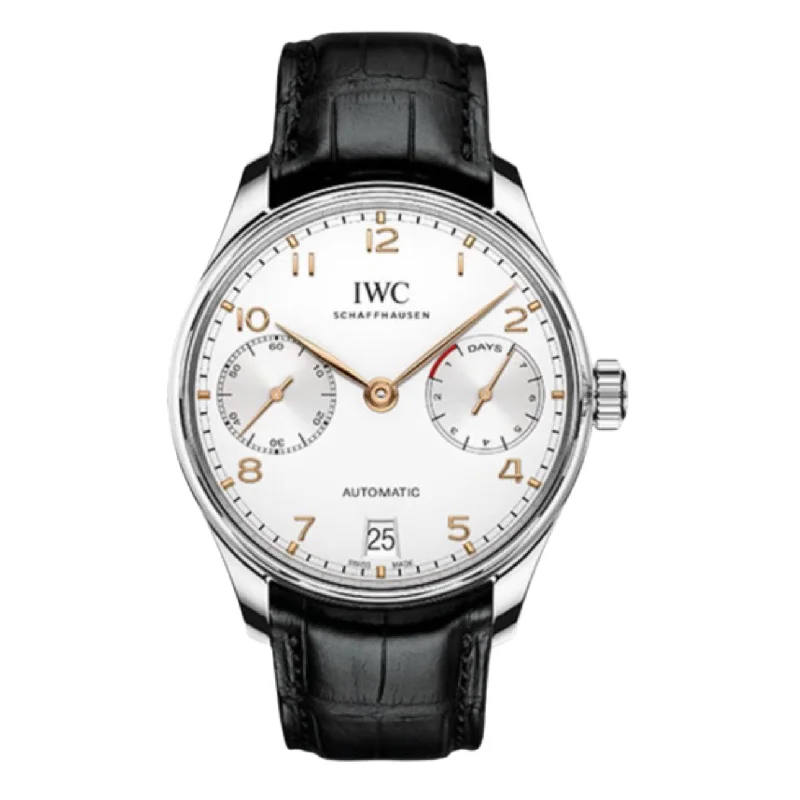 IWC Portugieser 42.3mm - Ref: IW500704 - White Chronograph Dial, Black Alligator Leather Strap-IWC Watch for Luxury Timepiece Collectors -