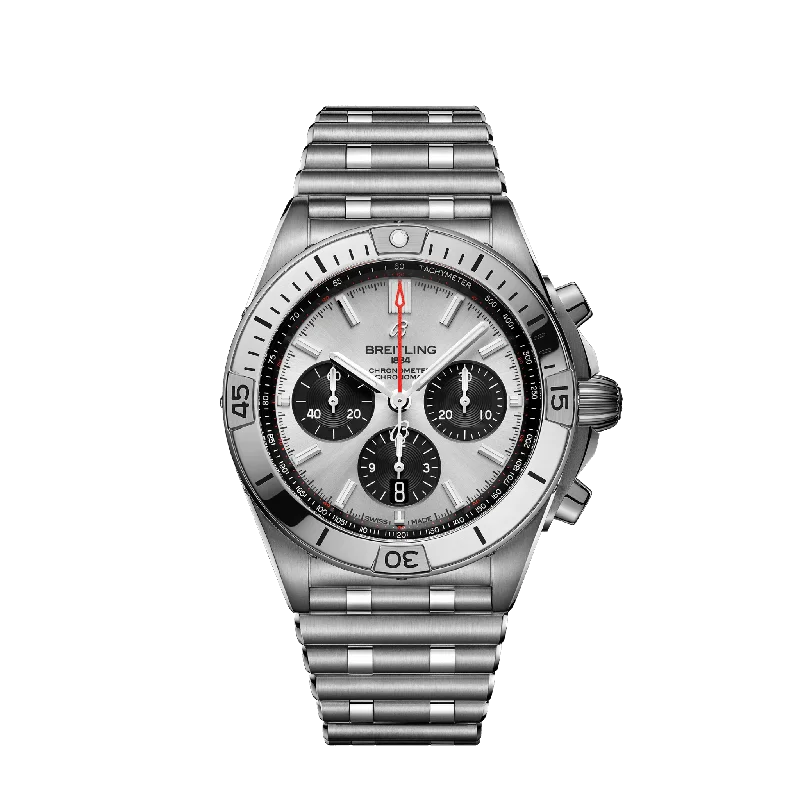 Breitling Chronomat B01 42 mm Silver and Black Dial Stainless Steel Bracelet AB0134101G1A1-Breitling Watch with Multi-Function Chronograph -