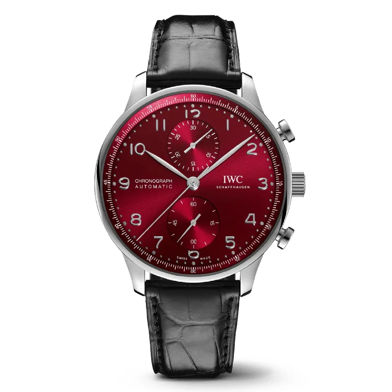 IWC Portugieser Chronograph Watch, 41mm Red Dial, IW371616-IWC Pilot’s Watch for Sale -