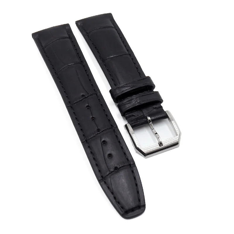 20mm, 21mm, 22mm Black Alligator Leather Watch Strap For IWC, Tang Buckle Style-IWC Watch with Full Calendar Display -