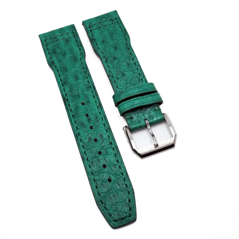 21mm Pilot Style Pine Green Ostrich Leather Watch Strap For IWC, Semi Square Tail-IWC Watch for Limited-Edition Lovers -