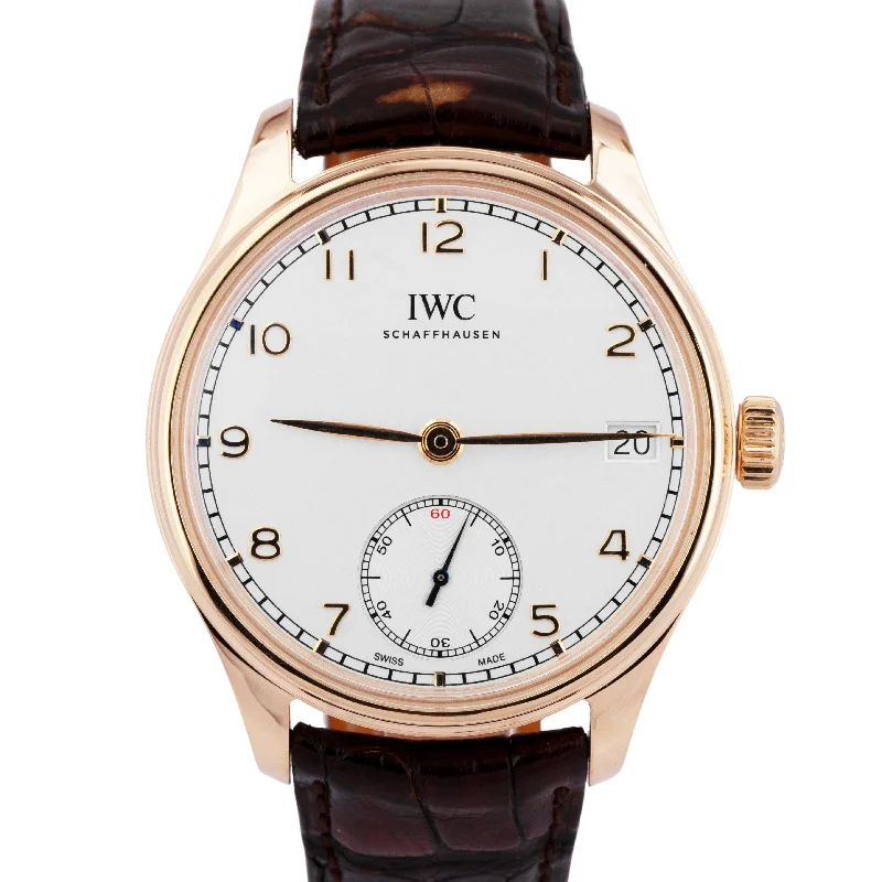 MINT IWC Portugieser 18K Rose Gold White Arabic IW510204 Manual 43mm Watch-IWC Watch with Black Ceramic Case -