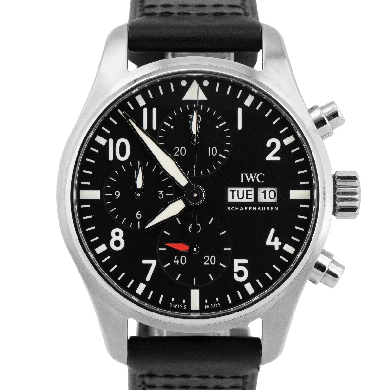 MINT IWC Pilot's Watch Day Date 43mm Chronograph Steel Black Watch IW378001 BOX-IWC Watch for High-End Gifting -