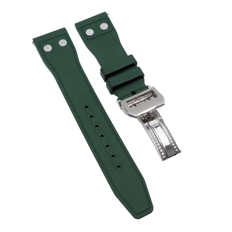 20mm, 21mm, 22mm Pilot Style Blackish Green FKM Rubber Watch Strap For IWC, Rivet Lug, Semi Square Tail, Quick Release Spring Bars-IWC Watch with Limited Edition Design -