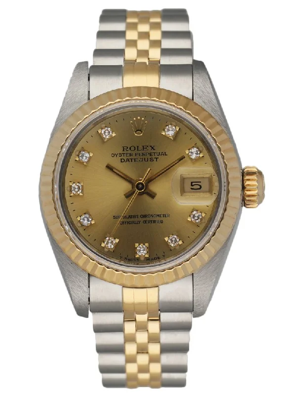 Rolex 69173 Stainless Steel & 18K Yellow Gold Diamond Dial Ladies Watch-Rolex Watch with 1000M Water Resistance -