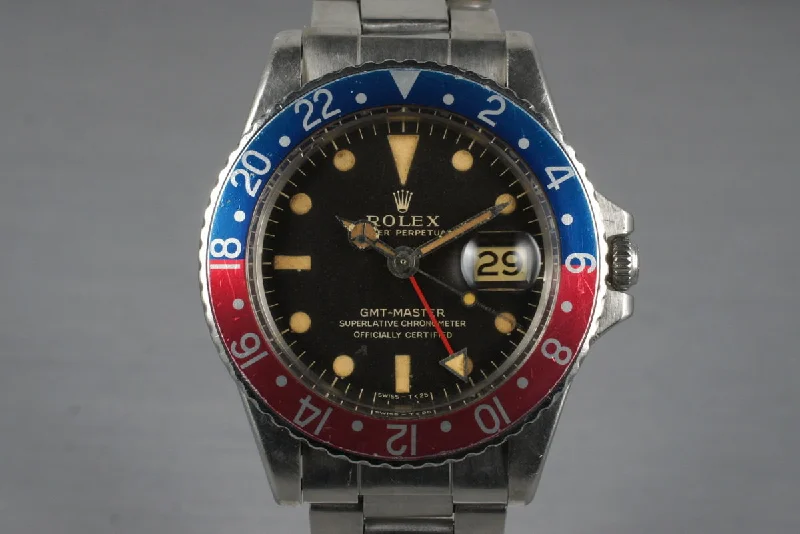 1968 Rolex GMT 1675 Mark I Dial-Rolex Watch with Black Leather Strap -