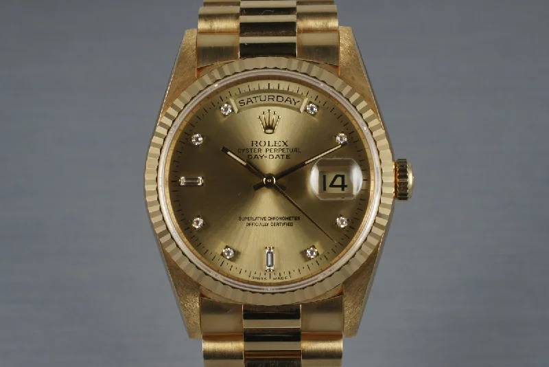 1995 Rolex YG Day-Date 18238 with Diamond Dial-Rolex Watch for Fast Time Zone Changes -