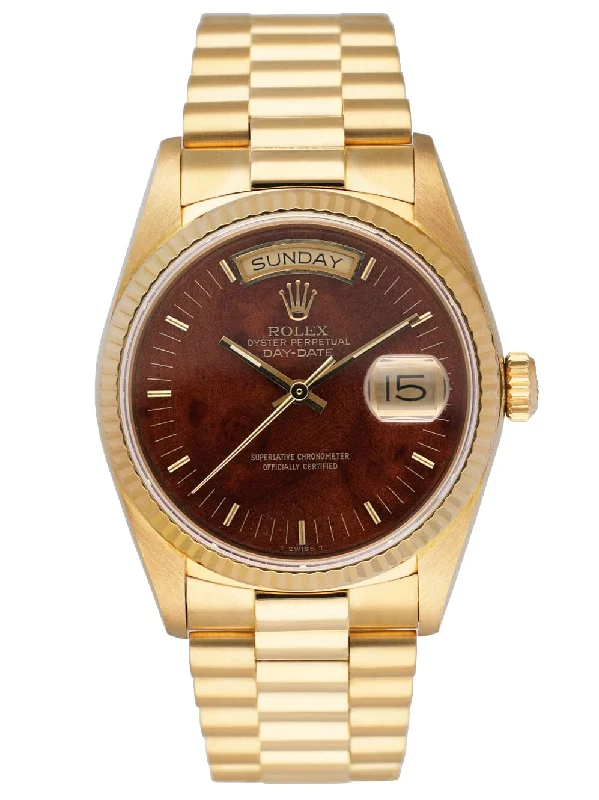 Rolex Day Date 18038 Wood Dial Dial 18K Yellow Gold Mens Watch-Rolex Watch with 18k Rose Gold Case -